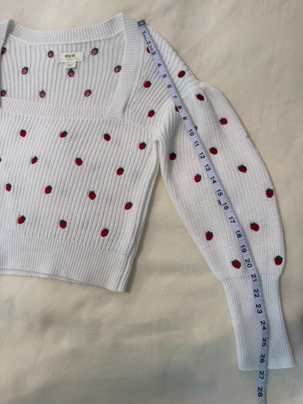 Maeve Anthropologie Strawberry Embroidered Square Neck Sweater S - Picture 10 of 10